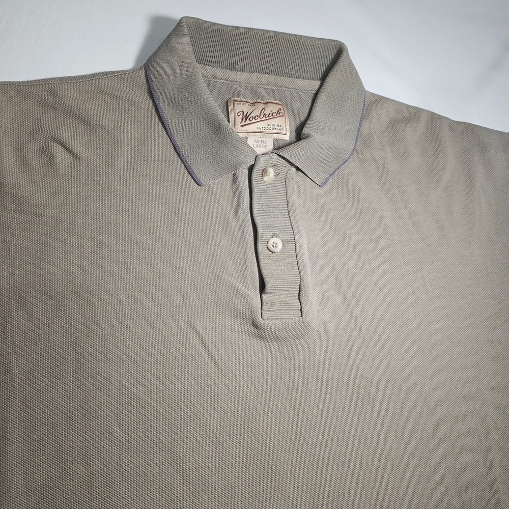 Woolrich Mens Large Polo Shirt Short Sleeve Cotton Pique Green Khaki Outdoor